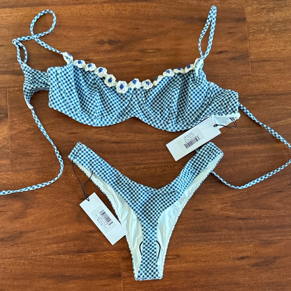 Frankie's Bikinis NWT Blue and White Gingham Bikini - Picture 2 of 3